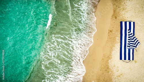 Aerial view of summer beach and ocean landscape. Free space for your decoration. 