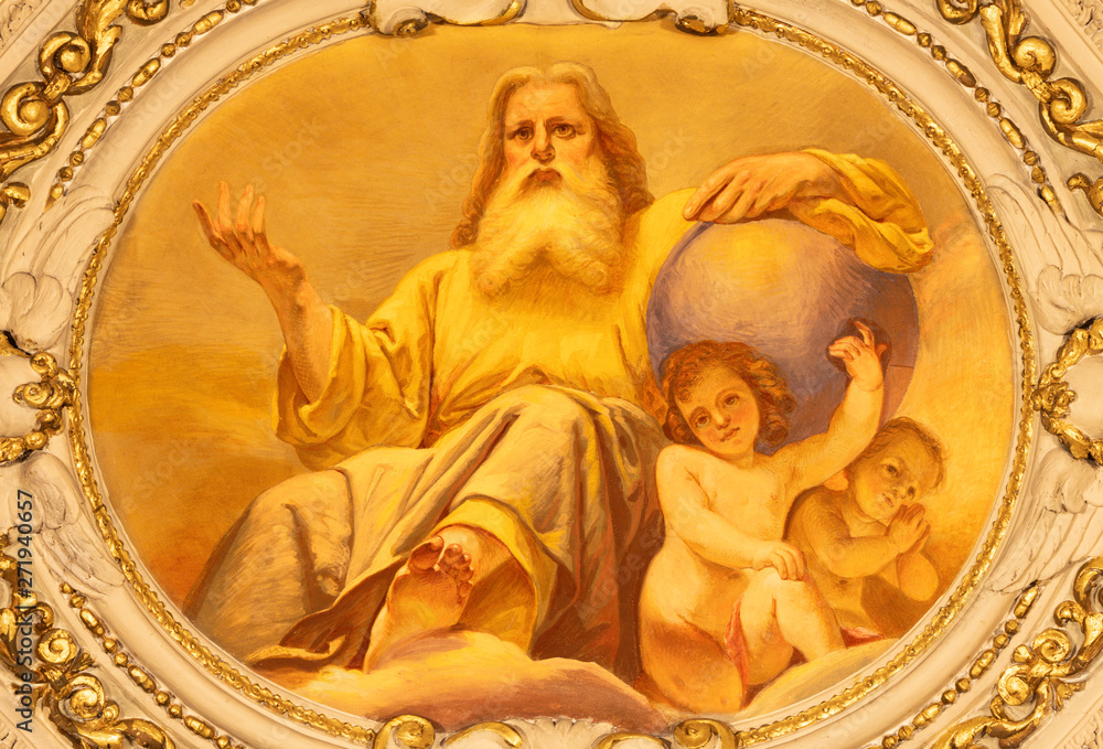 COMO, ITALY - MAY 8, 2015: The fresco of God the Creator  in church Santuario del Santissimo Crocifisso by Gersam Turri (1927-1929).