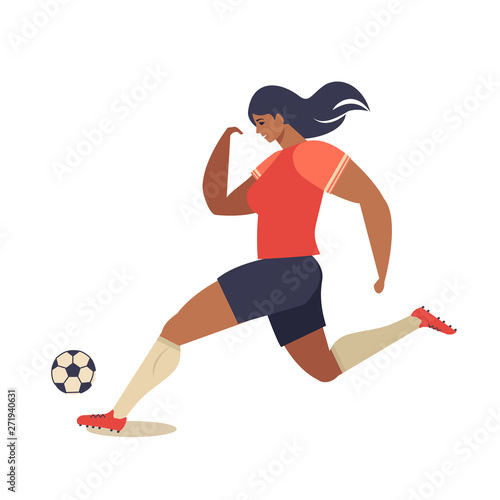 Womens European football, soccer player flat vector illustration.