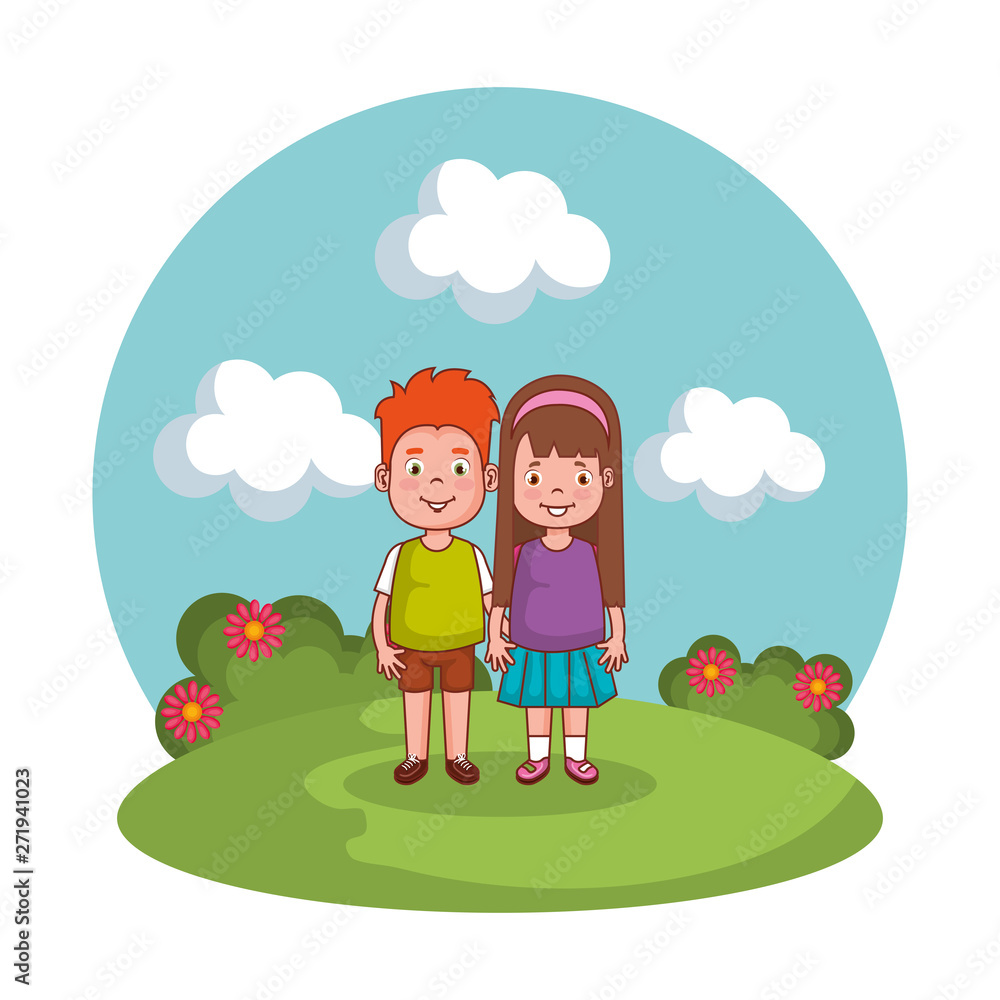 cute little kids couple in the park