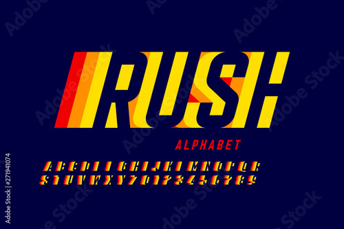 Speed style font design, alphabet letters and numbers