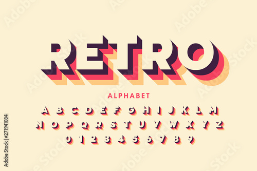 Retro style font design, alphabet letters and numbers photo