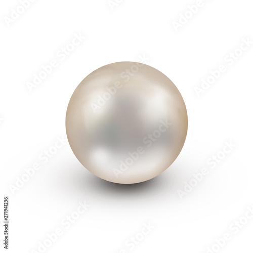 Shimmering beautiful white natural nacreous pearl isolated on white background - drop shadow