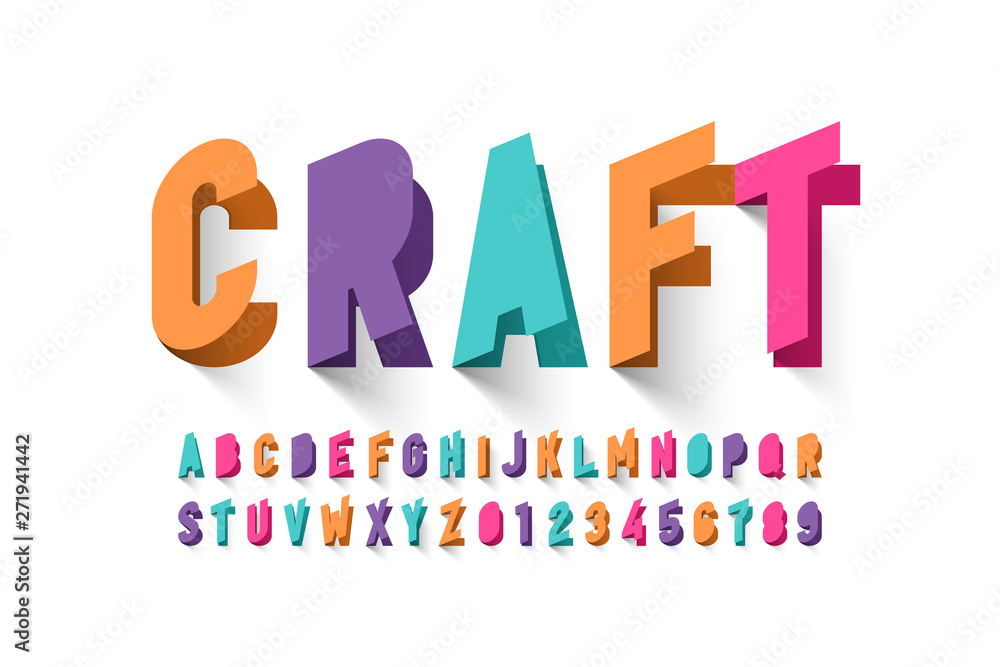 Paper craft style font design, alphabet letters and numbers Stock ...