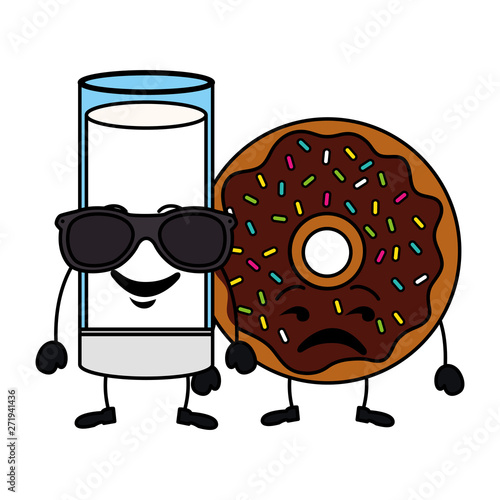 delicious milk glass and donut kawaii characters