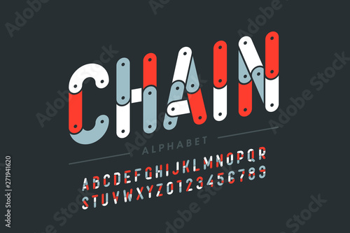 Chain style font design, alphabet letters and numbers