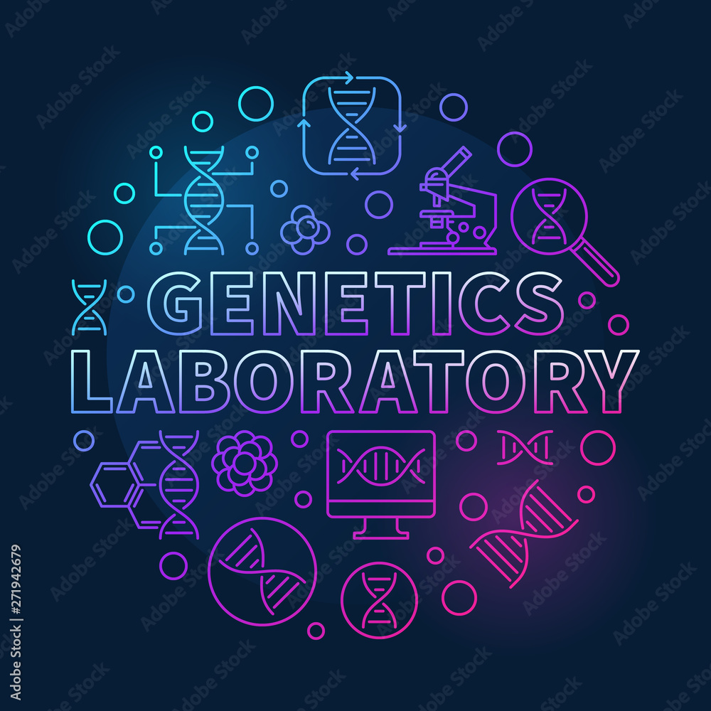 Fototapeta premium Genetics Laboratory vector circular colored line illustration on dark background
