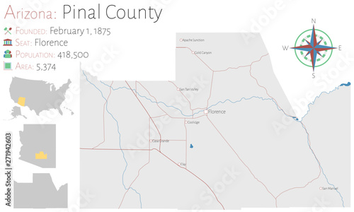 Large and detailed map of Pinal county in Arizona, USA