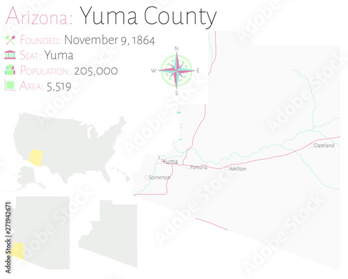Large and detailed map of Yuma county in Arizona  USA