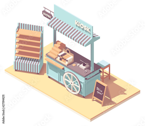 Vector isometric retail kiosk or cart stand