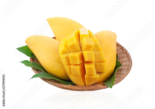 Sweet mango in a basket Isolated on white background