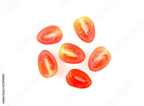Sliced tomatoes Isolated on a white background top view