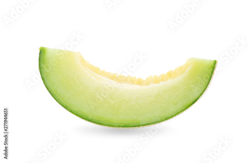 Green melon or cantaloupe, fresh with leaves sliced Isolated on white background