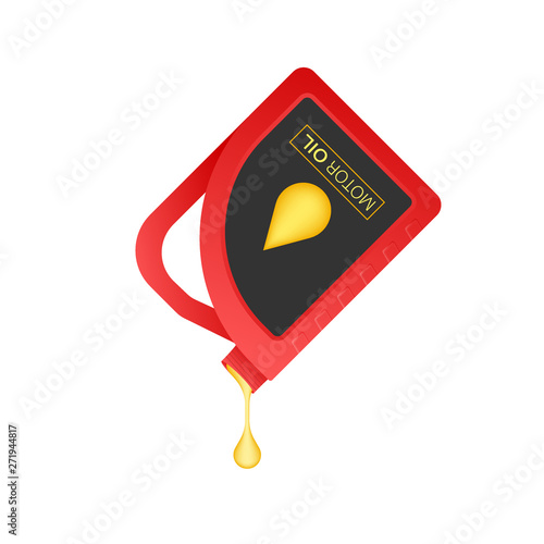 Engine oil plastic bottle package mockup on white background. Vector stock illustration.