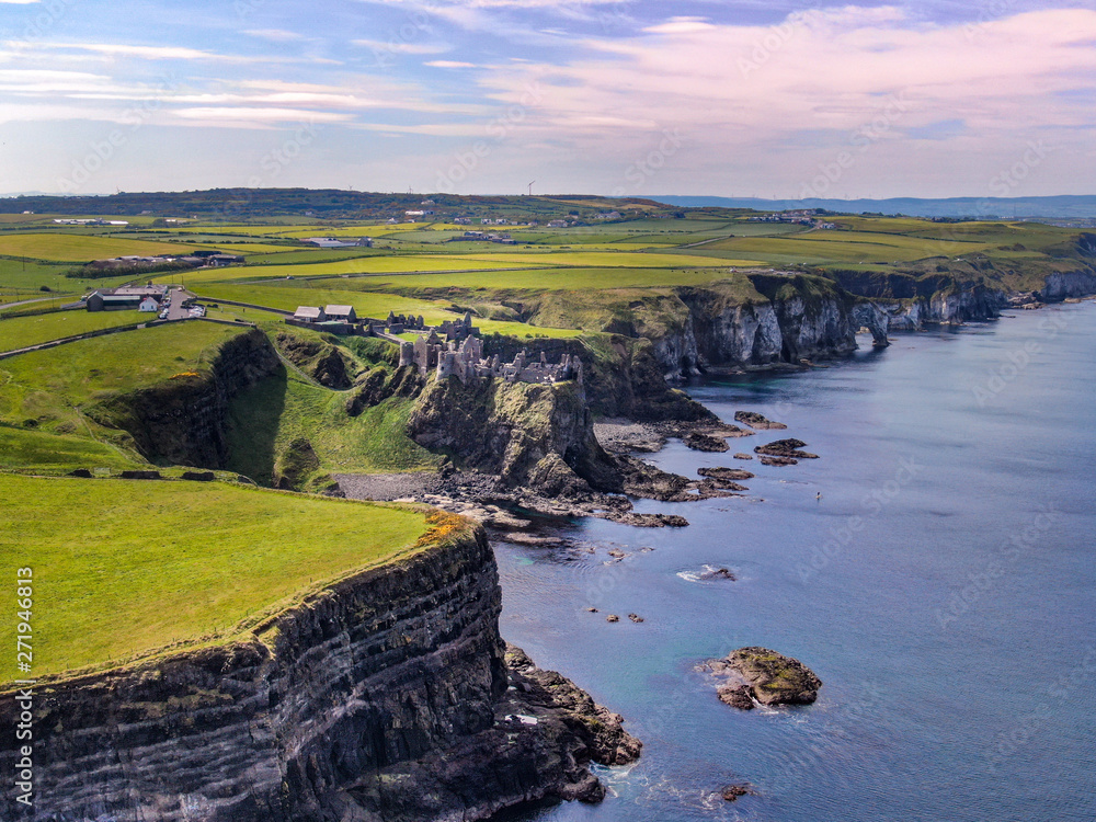 Dunluce Castle in Northern Ireland - a famous movie location - aerial photography