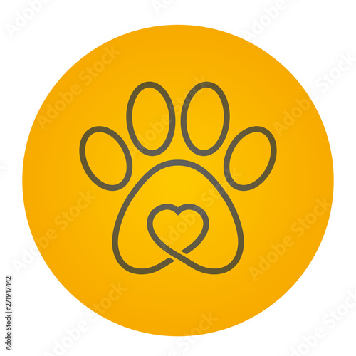Vector yellow circle icon logo dog / cat track with heart