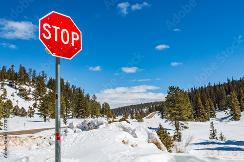 A Stop Sign in a Snowy Utah Landscape © lemanieh