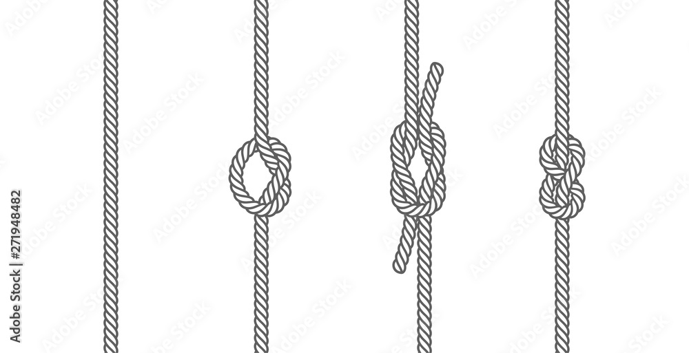 Rope knots borders line set design element different types. vector