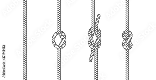 Rope knots borders line set design element different types. vector illustration of knot border photo