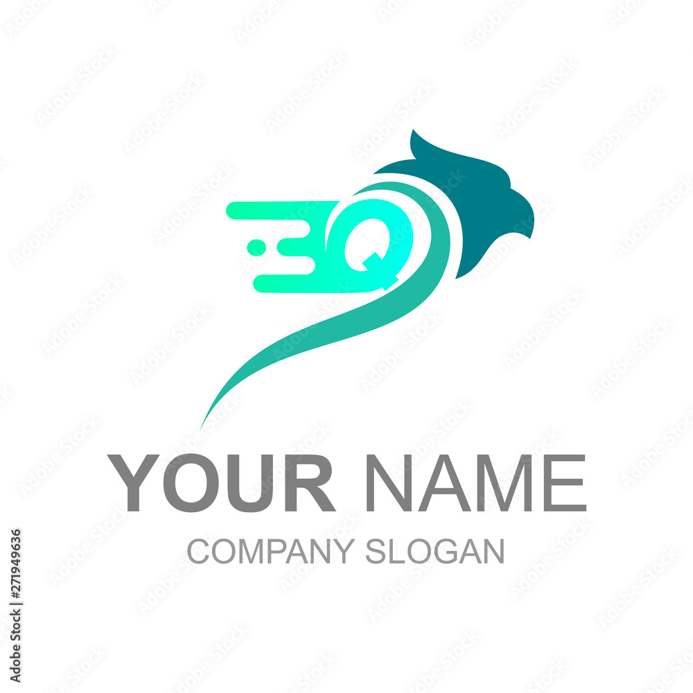 eagle logo with simple design illustration, letter q logo and bird icon eagle logo with simple design illustration, letter q logo and bird icon