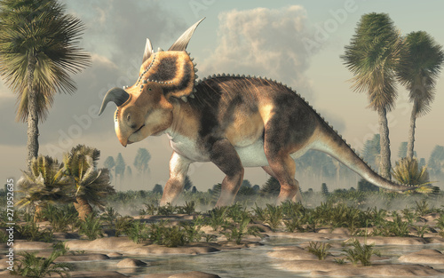 Foto An Einiosaurus in a swampy lowland