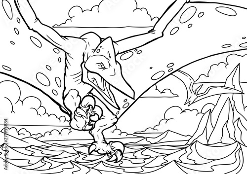 Outline Dinosaur Pterodactyl Illustration Suitable For Any Of Graphic Design Project Such As Coloring Book And Education