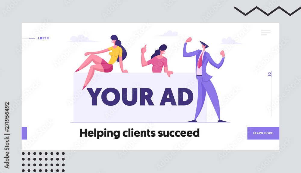 Business People Team Hold Empty Advertising Billboard for Ad. Man and Woman Characters with Blank Board. Business Presentation Website Landing Page, Web Page. Cartoon Flat Vector Illustration, Banner