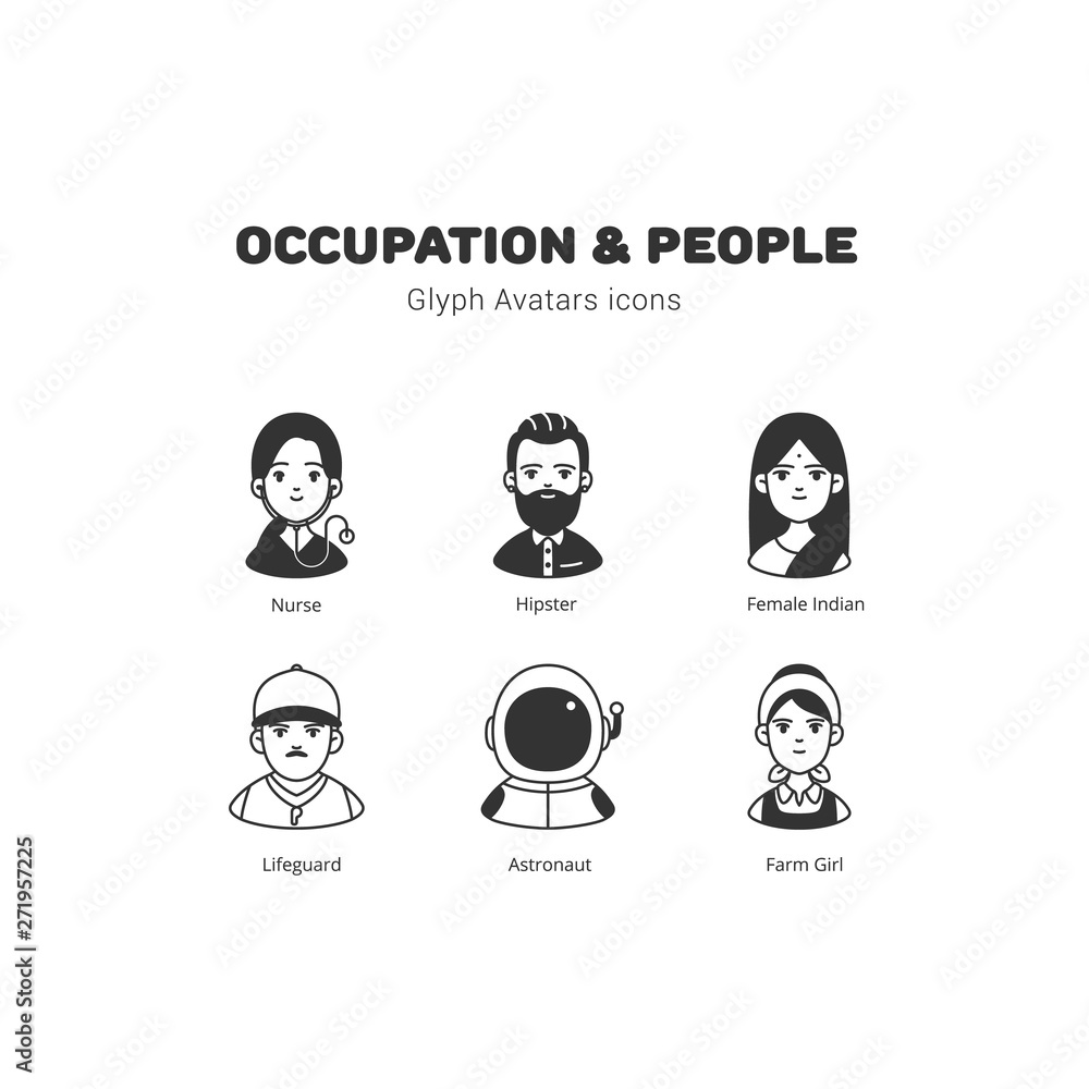 Occupation and people avatar glyph icons Occupation and people avatar glyph icons