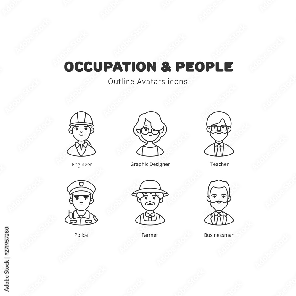 Occupation and people avatar outline icons Occupation and people avatar outline icons