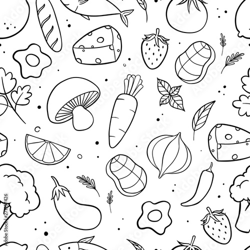 Food hand drawn doodles seamless pattern background 