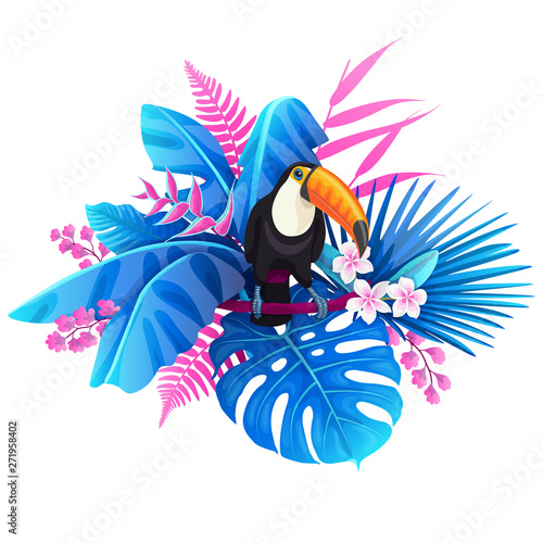 Toucan and Colorful Tropical Plants