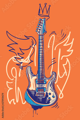 Funky drawn guitar musical graffiti