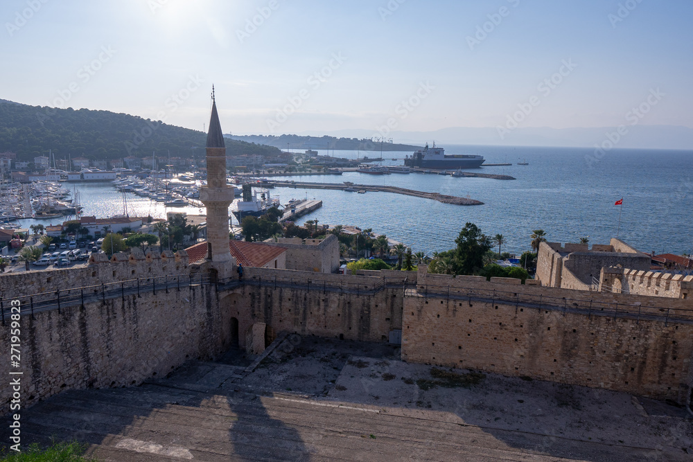 castle seasite,View from the old castle of Cesme, Turkey