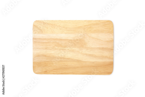 Empty rectangle wooden cutting board, isolated on white background. Top view image.