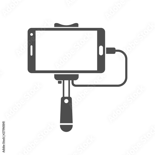monopod selfie stick accessory connected to smartphone with usb cable. vector icon isolated on white background. web icon for mobile and ui design