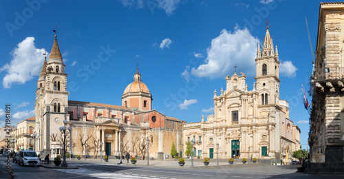 Acireale - The Duomo (Maria Santissima Annunziata) and the church Basilica dei Santi Pietro e Paolo at dusk.