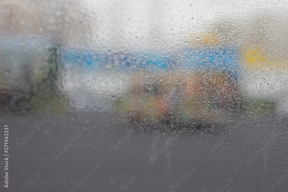 raindrops bus stop   city background