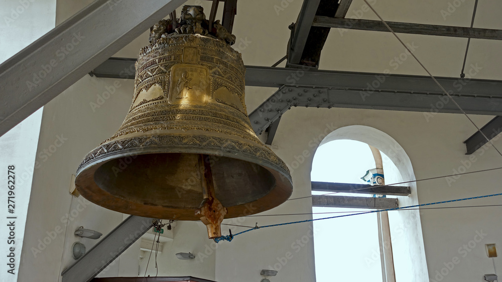 Old bell in the doorway of the Great Lavra Bell Tower in Kiev