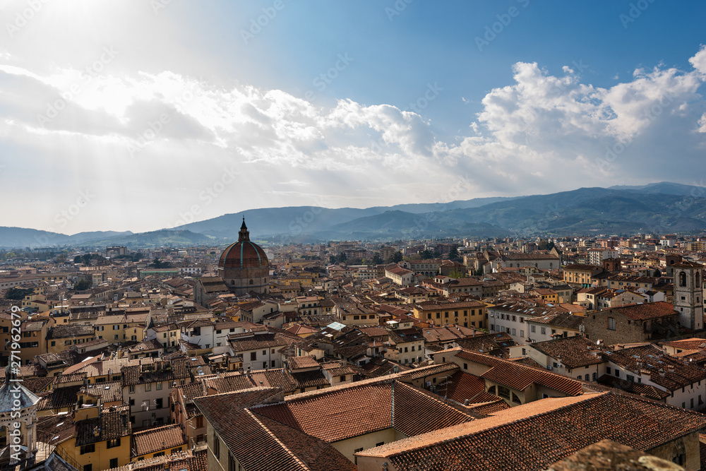 Aerial view of the Pistoia city from the cathedral bell tower. Pistoia, Tuscany, Italy, Europe