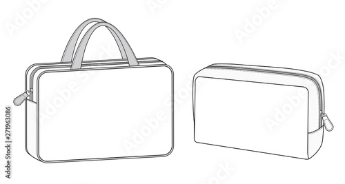 cosmetic case bag, Travel toiletry portable bag with handle, small zip bags vector illustration sketch template photo