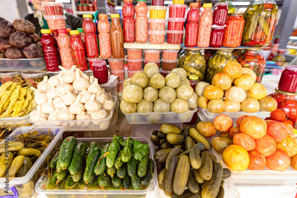 Traditional pickles and vegetables market.