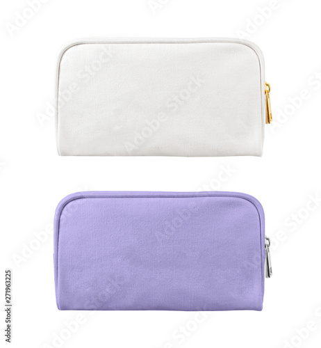 blank cosmetic case bags, small zip bags isolated on white background