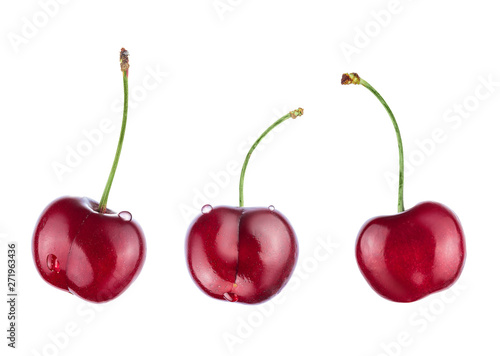 Set of different cherry corners isolated on white background. Full sharpness.
