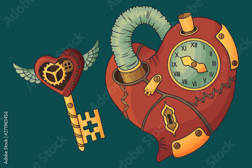 steampunk heart and key
