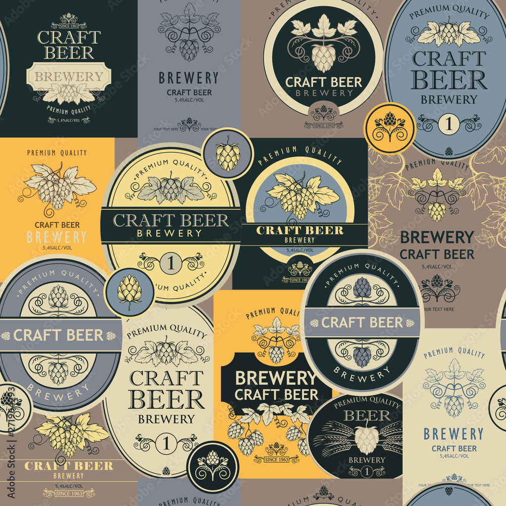 Fototapeta premium seamless pattern with various beer labels in retro style