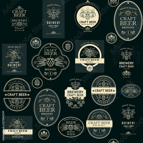 seamless pattern with various beer labels in retro style