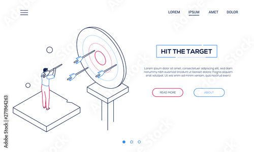 Hit the target - line design style isometric web banner