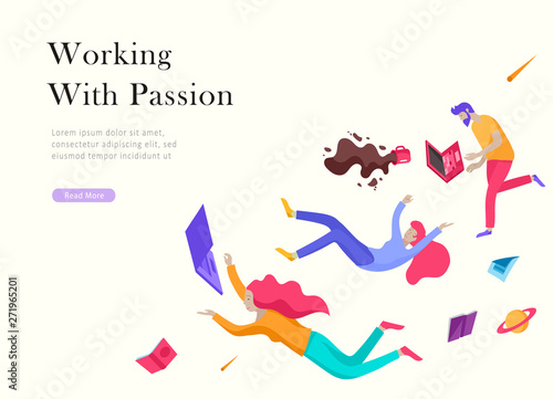 landing page template. Inspired People flying. Create your own spase. Character moving and floating in dreams, imagination and freedom inspiration design work. Flat design style