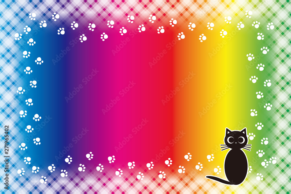 Background Wallpaper Vector Illustration Design Free Free Size Charge Free Colorful Color Rainbow Show Business Entertainment Party Image 背景素材壁紙 写真フレーム メッセージ枠 猫 足跡 肉球 ペット コピースペース 動物病院 広告宣伝 Stock Vector