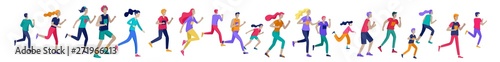People Marathon Running Sport race sprint, concept illustration running men and women wearing sportswer in landscape. Jogging at Training. Healthy Active Speed Exercise. Cartoon Vector Illustration